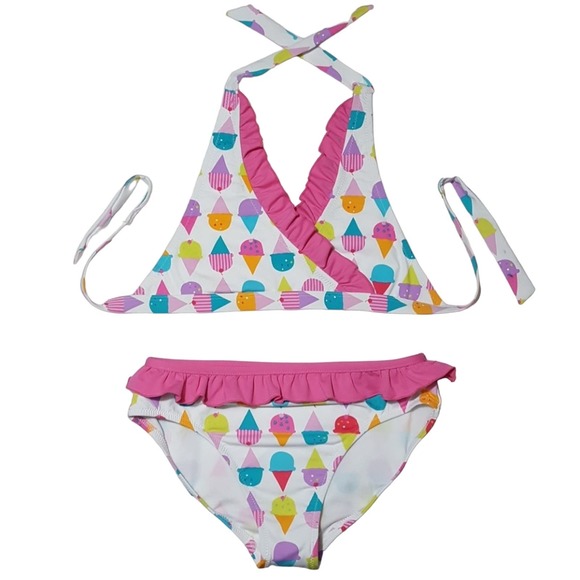 Garnet Hill kids faux wrap ruffled ice-cream print bikini